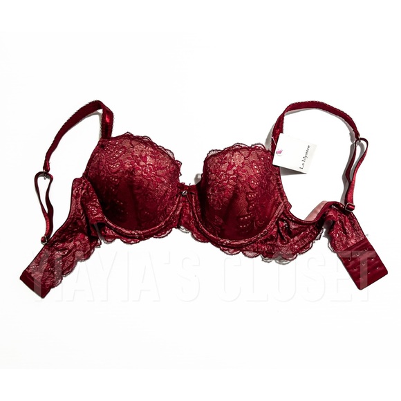Le Mystere 40C Sophia 2435 Floral Lace Shimmer Underwire Padded Bra in Merlot - Picture 6 of 15